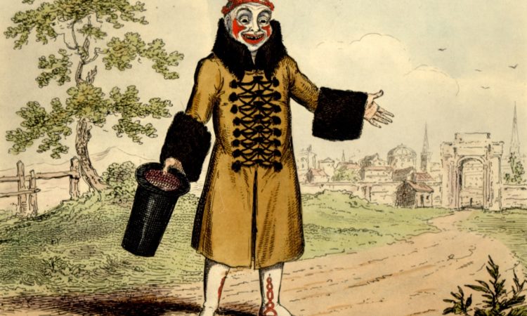 An illustration of Joseph Grimaldi, dressed up as a clown