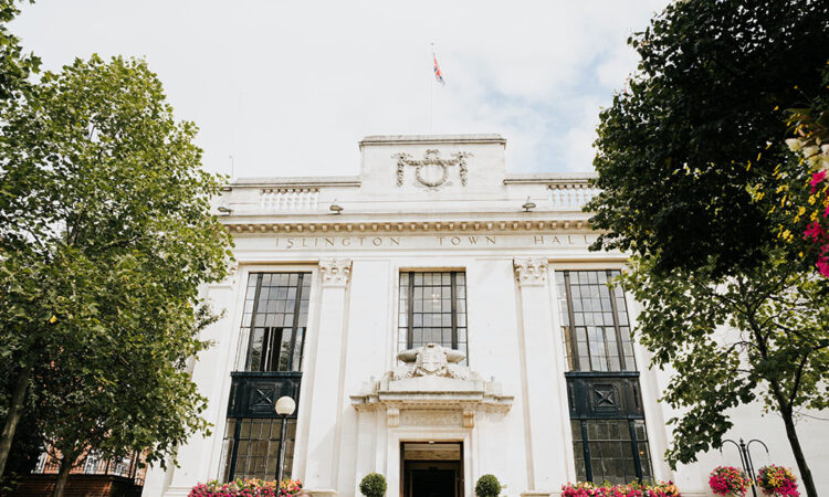 View from ground up of Islington Town Hall