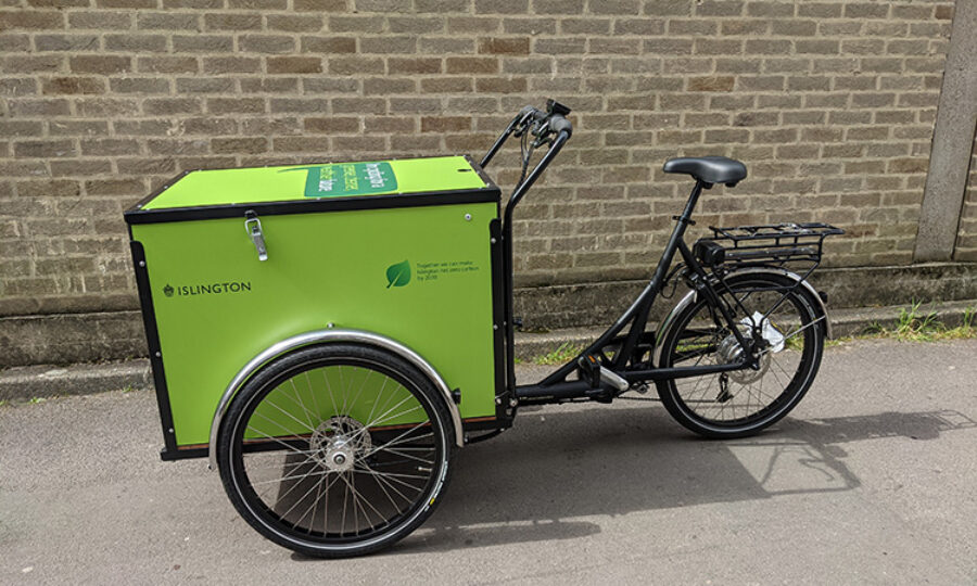 Islington Council-branded cargo bike on a pavement