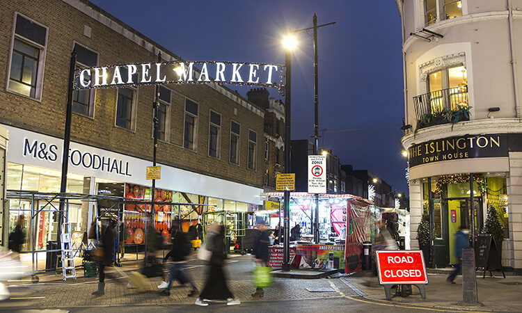 Chapel Market sign lit up