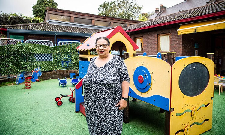 Irene Winter, CEO of Hornsey Lane Estate Community Association, stood in the newly refurbished children's playground at the Hornsey Lane Estate community centre