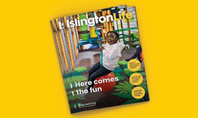 A pile of the summer issue of IslingtonLife magazine on a bright yellow background