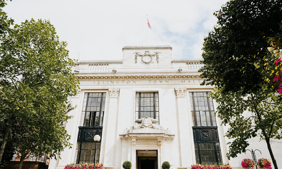 View from ground up of Islington Town Hall