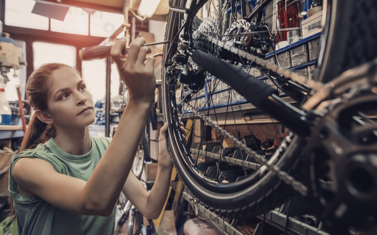 A bike mechanic at work.