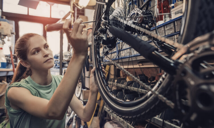 A bike mechanic at work.